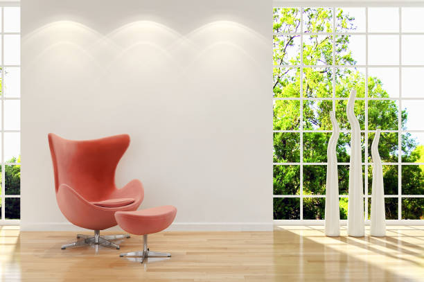 Large luxury modern bright interiors Living room mockup illustration 3D rendering image