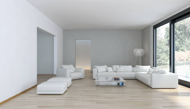 istock Large luxury modern bright interiors Living room mockup illustration 3D rendering image 2158165003
