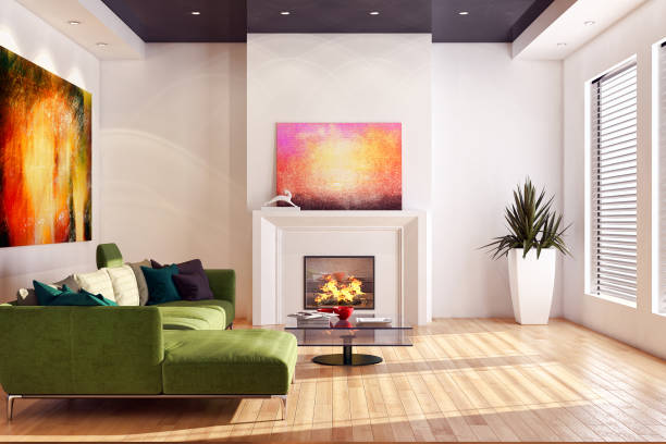 istock Large luxury modern bright interiors Living room mockup illustration 3D rendering image 2158165043