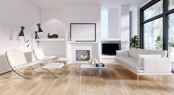 istock Large luxury modern bright interiors Living room mockup illustration 3D rendering image 2158165108