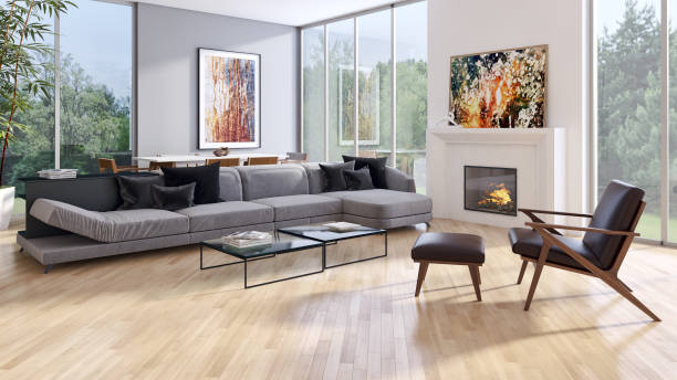 istock Large luxury modern bright interiors Living room mockup illustration 3D rendering image 2158165189