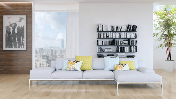 istock Large luxury modern bright interiors Living room mockup illustration 3D rendering image 2158165196