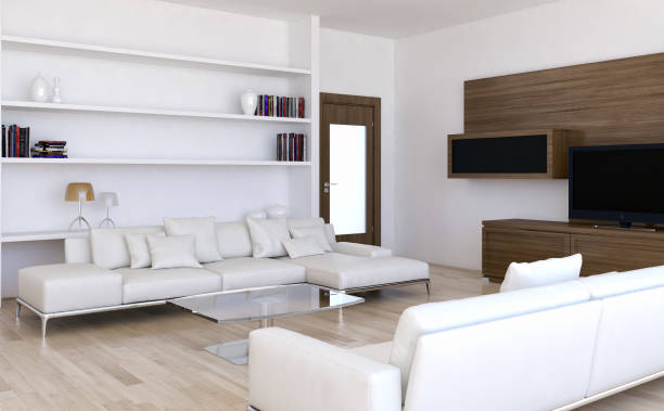 Large luxury modern bright interiors Living room mockup illustration 3D rendering image