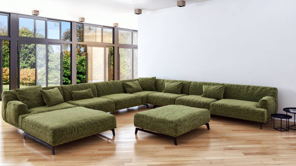 istock Large luxury modern bright interiors Living room mockup illustration 3D rendering image 2158165620
