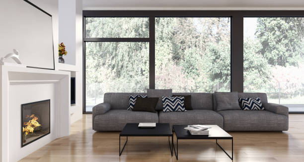 istock Large luxury modern bright interiors Living room mockup illustration 3D rendering image 2158166589