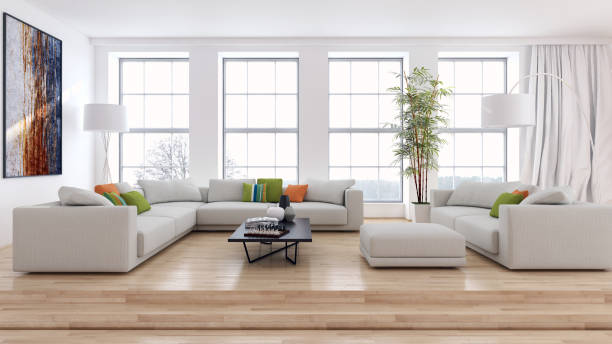 istock Large luxury modern bright interiors Living room mockup illustration 3D rendering image 2158166708
