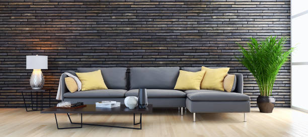 Large luxury modern bright interiors Living room mockup illustration 3D rendering image