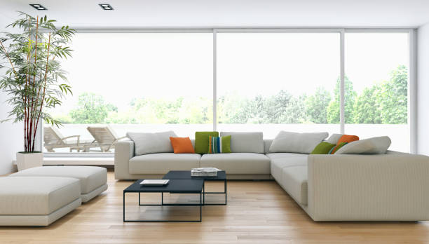istock Large luxury modern bright interiors Living room mockup illustration 3D rendering image 2158167235