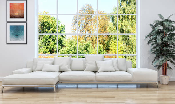 istock Large luxury modern bright interiors Living room mockup illustration 3D rendering image 2158167431