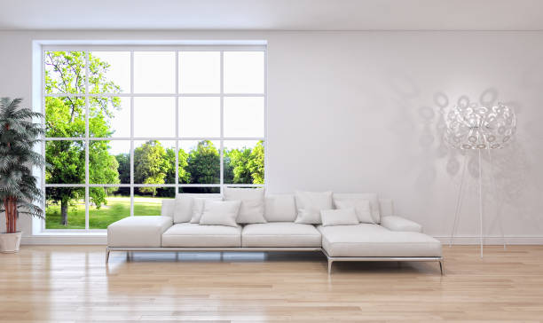 istock Large luxury modern bright interiors Living room mockup illustration 3D rendering image 2158167507