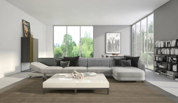 istock Large luxury modern bright interiors Living room mockup illustration 3D rendering image 2158167593