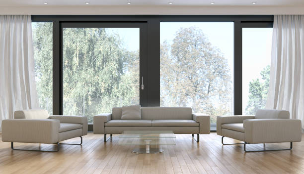 istock Large luxury modern bright interiors Living room mockup illustration 3D rendering image 2158167910