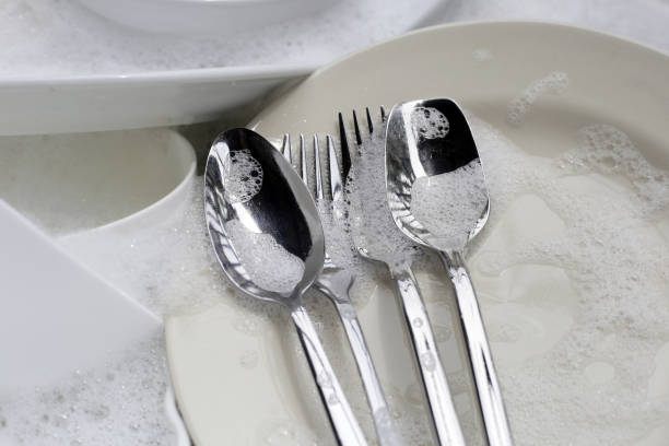 istock Dirty dishes, cleaning cooking utensils concept 2158168101