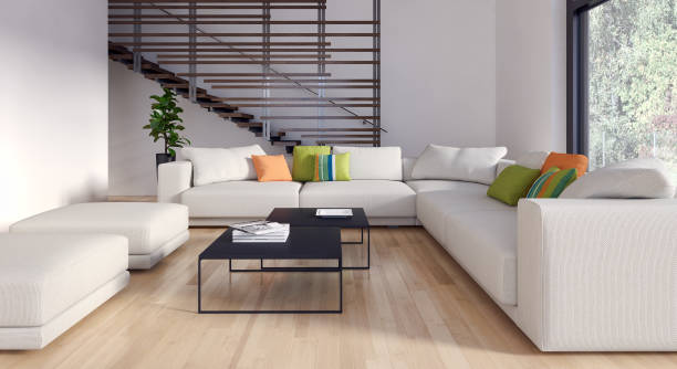 istock Large luxury modern bright interiors Living room mockup illustration 3D rendering image 2158168518