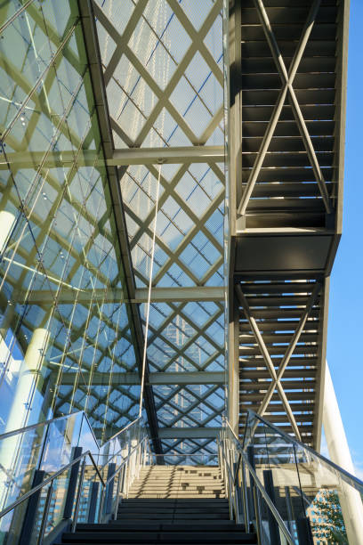 istock View of skyscrapers from below with blue sky 2158168993