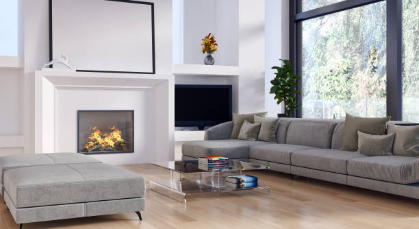 istock Large luxury modern bright interiors Living room mockup illustration 3D rendering image 2158169006