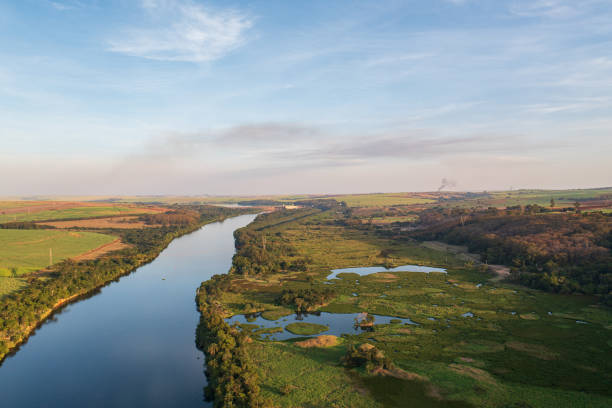Tiete River seen from above on a sunny afternoon