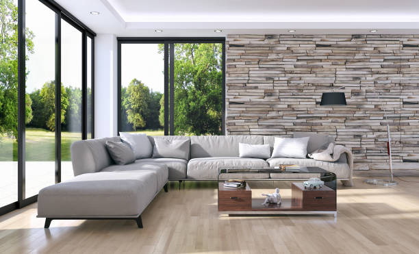 istock Large luxury modern bright interiors Living room mockup illustration 3D rendering image 2158170508