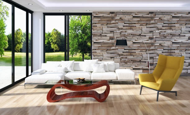 istock Large luxury modern bright interiors Living room mockup illustration 3D rendering image 2158170538