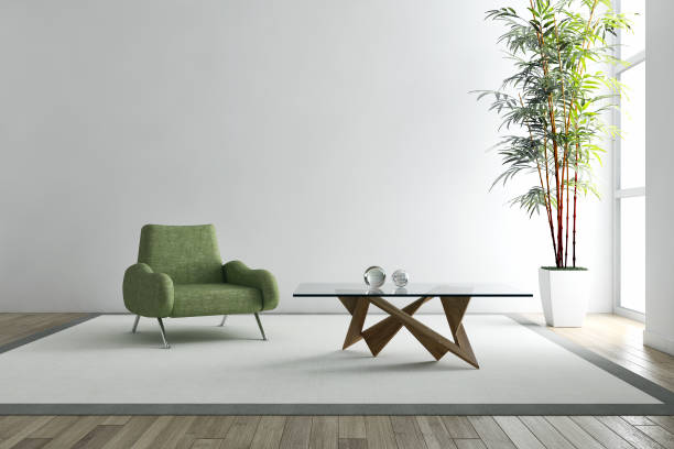 Large luxury modern bright interiors Living room mockup illustration 3D rendering image