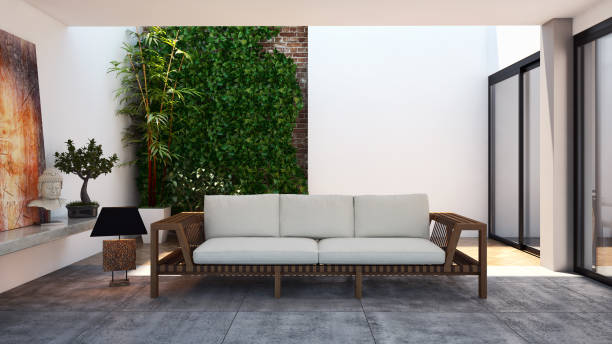 istock Large luxury modern bright interiors Living room mockup illustration 3D rendering image 2158170691