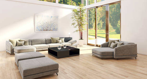 istock Large luxury modern bright interiors Living room mockup illustration 3D rendering image 2158170766