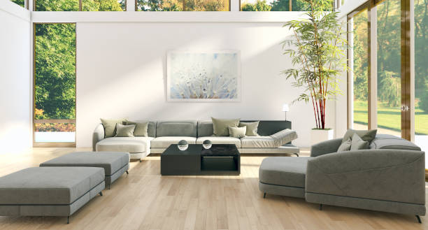 istock Large luxury modern bright interiors Living room mockup illustration 3D rendering image 2158170768