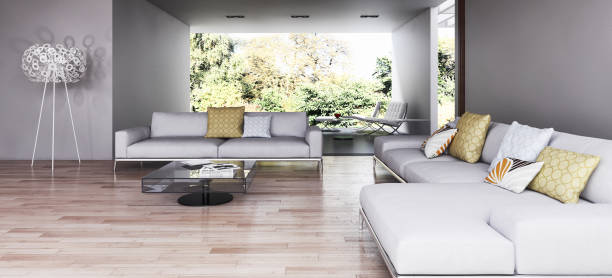 istock Large luxury modern bright interiors Living room mockup illustration 3D rendering image 2158170779