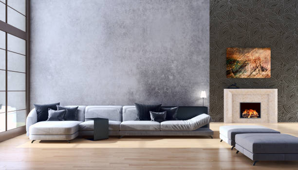 istock Large luxury modern bright interiors Living room mockup illustration 3D rendering image 2158171716