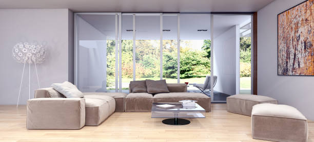 istock Large luxury modern bright interiors Living room mockup illustration 3D rendering image 2158171771