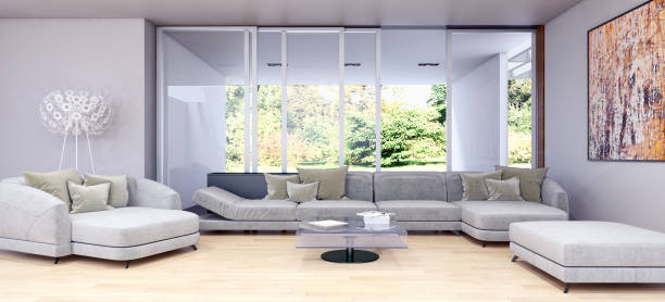 istock Large luxury modern bright interiors Living room mockup illustration 3D rendering image 2158171772