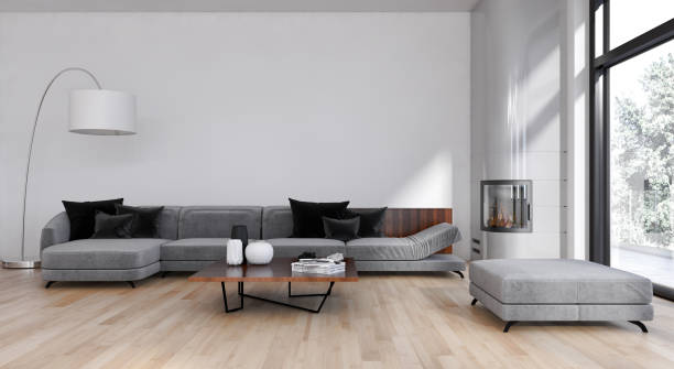 istock Large luxury modern bright interiors Living room mockup illustration 3D rendering image 2158171828