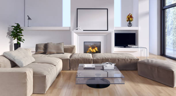 istock Large luxury modern bright interiors Living room mockup illustration 3D rendering image 2158171897