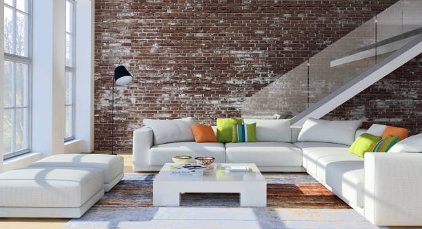 istock Large luxury modern bright interiors Living room mockup illustration 3D rendering image 2158171982