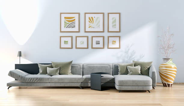 istock Large luxury modern bright interiors Living room mockup illustration 3D rendering image 2158172061