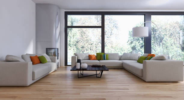 istock Large luxury modern bright interiors Living room mockup illustration 3D rendering image 2158172242