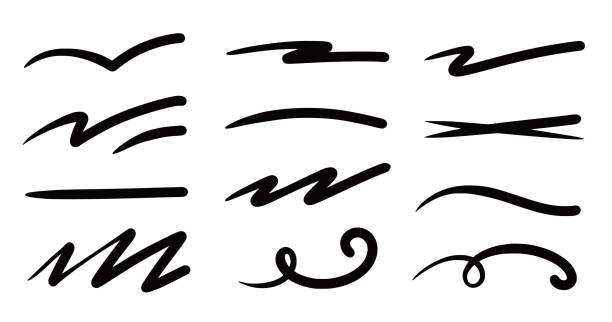 illustrazioni stock, clip art, cartoni animati e icone di tendenza di squiggle brush scribble underline. marker pen emphasis highlight swoosh stroke. vector swoosh brush underline set for accent, marker emphasis squiggle element. vector - tatto