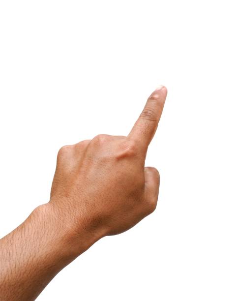 istock Men's hands making gestures like  I'm pointing at something.  or touch the phone screen  Isolated on white background. 2158178592