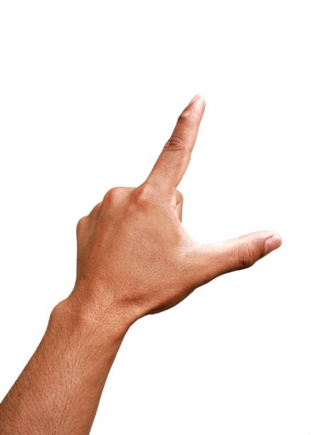istock Men's hands making gestures like  I'm pointing at something.  or touch the phone screen  Isolated on white background. 2158178598