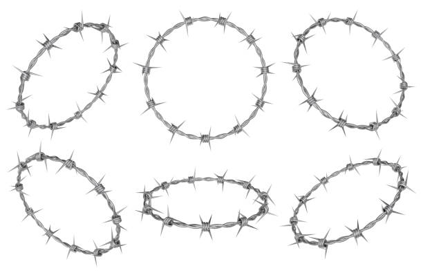 Set of barbed wire wreaths. Metal circle made of barbed wire. 3D rendering. Set of barbed wire wreaths. Metal circle made of barbed wire. 3D rendering thorn wreath stock pictures, royalty-free photos & images