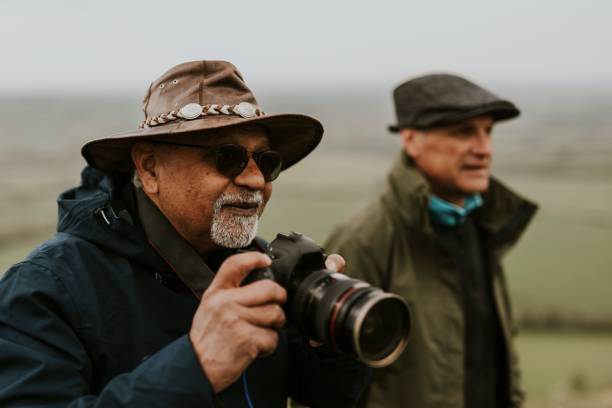 istock Senior nature photographers on mountain 2158183523