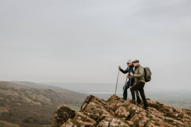 istock Senior hikers on mountain top 2158183583