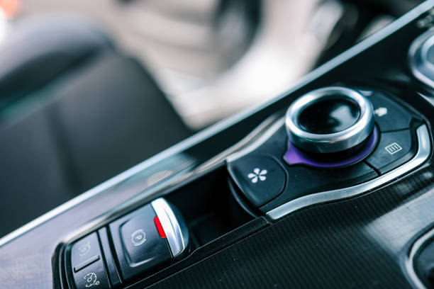 istock Car multimedia system control joystick. Radio, multimedia, and navigation adjustment buttons 2158183874