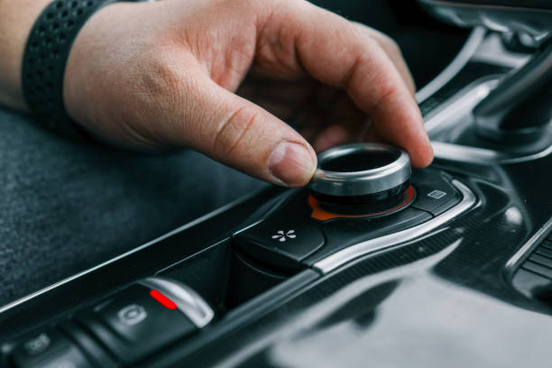 istock Car multimedia system control joystick. Radio, multimedia, and navigation adjustment buttons 2158183878