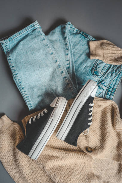 istock Fashionable clothes for walks, flat lay 2158183896