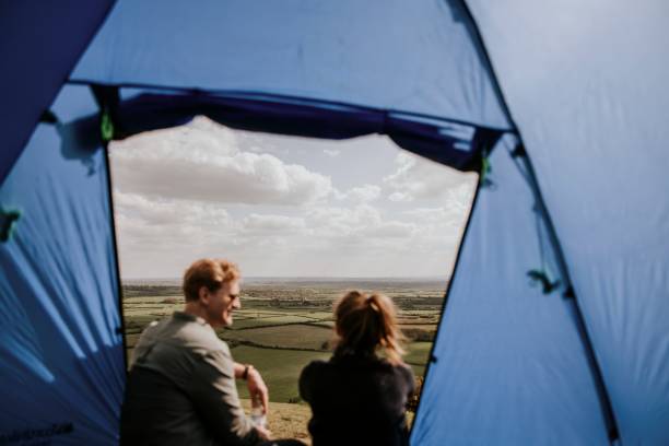 istock Camping tent on hill, outdoor activity photo 2158185028