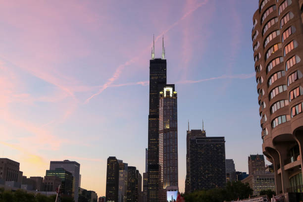 Downtown Chicago skyline at dawn