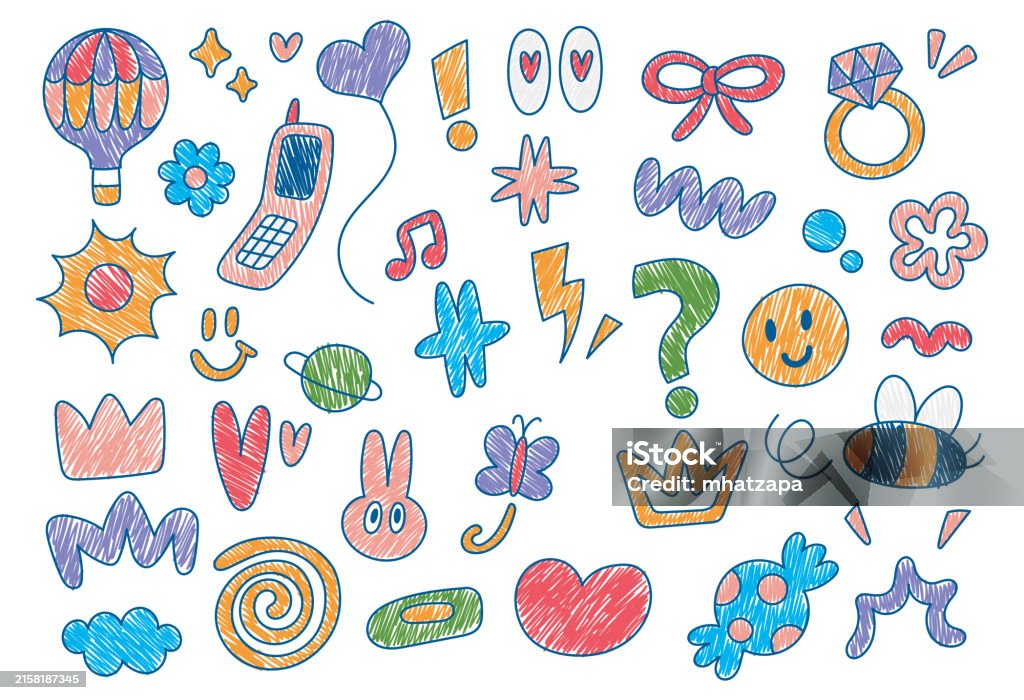 Kid Drawing Scribble Style Illustration Various Shape Random Doodle ...