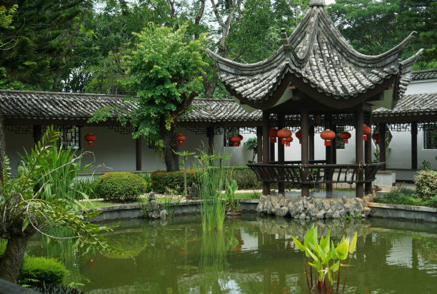 istock Traditional Chinese garden with a pond 2158187862