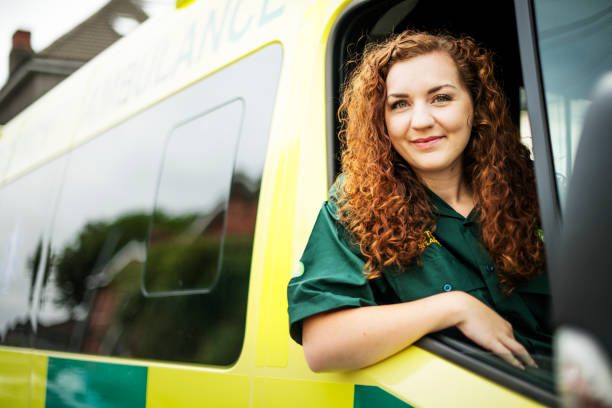 Woman driver inside an ambulance